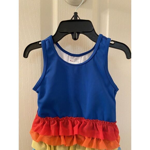 Hanna Andersson Sunblock Rainbow Ruffle One Piece Swimsuit Size 70 6-12 Mos NWT - Picture 2 of 7